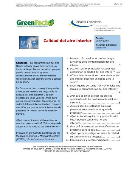 Calidad del aire interior - GreenFacts