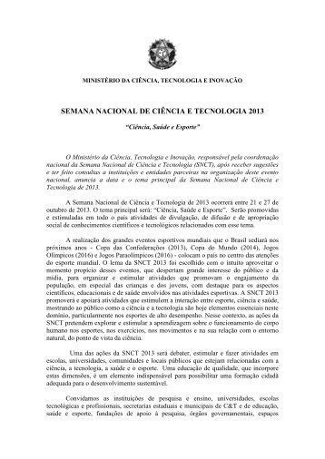 SEMANA NACIONAL DE CIÊNCIA E TECNOLOGIA 2013 - IFB