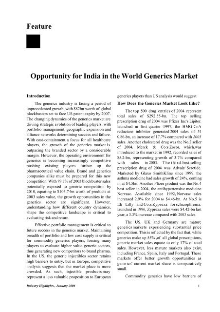 Feature Opportunity For India In The World Generics Market Feature Opportunity For India In The World Generics Market