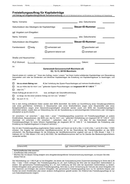 Freistellungsauftrag als PDF-Datei zum Ausdrucken ... - Gartenstadt