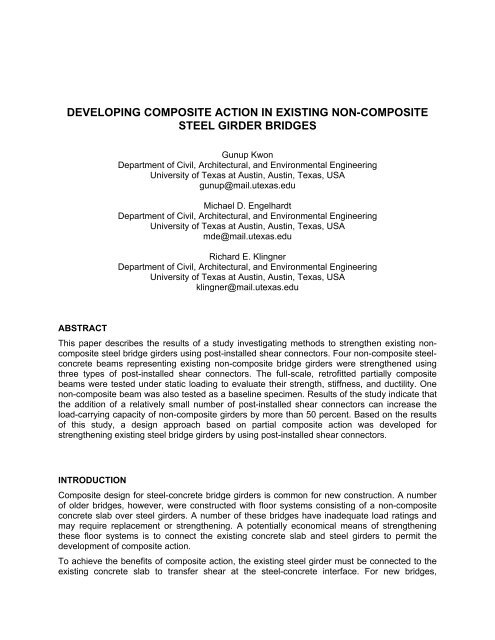 developing composite action in existing non-composite steel girder ...