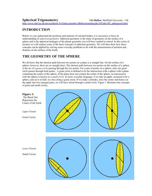 Spherical Trigonometry INTRODUCTION THE GEOMETRY OF THE