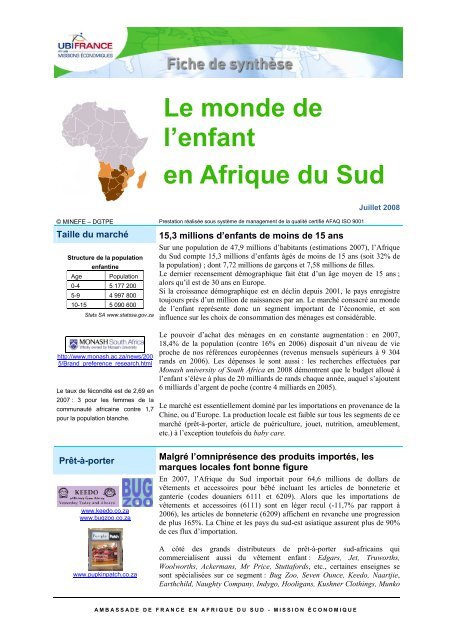 Le marchÃ© de l'enfant en Afrique du Sud