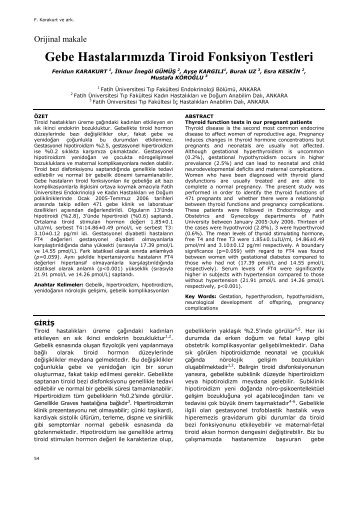 Gebe Hastalarımızda Tiroid Fonksiyon Testleri - Yeni Tıp Dergisi