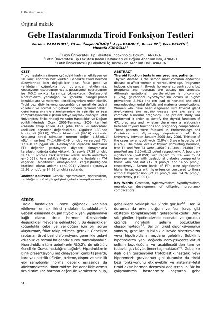 Gebe Hastalarımızda Tiroid Fonksiyon Testleri - Yeni Tıp Dergisi