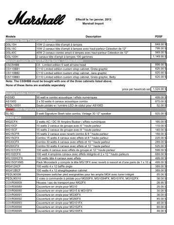 Effectif le 1er janvier, 2013 Marshall Import Modele ... - Erikson Music