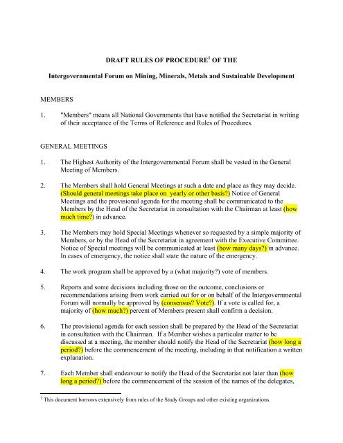 draft rules of procedure - The Intergovernmental Forum on Mining ...