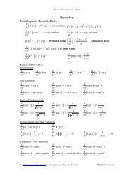 Common Derivatives and Integrals - Pauls Online Math Notes