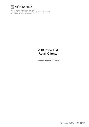 VUB Price List Retail Clients - VÃB banka