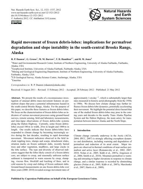 implications for permafrost degradation and slope instability in the ...