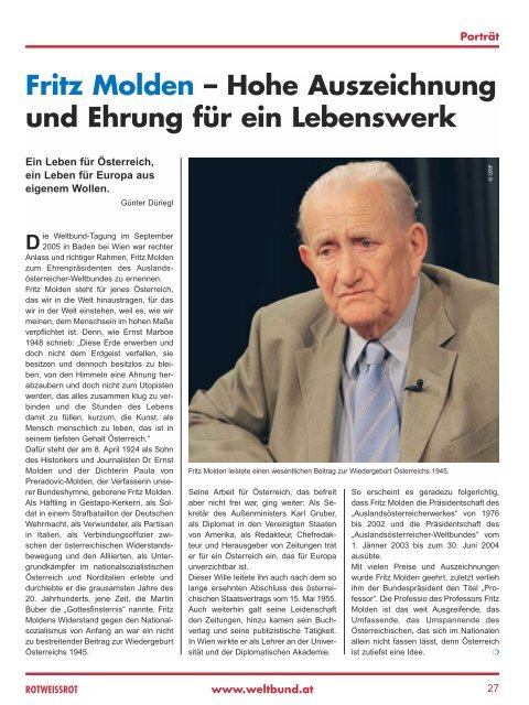 ROTWEISSROT Ausgabe I/2006 - AuslandsÃƒÂ¶sterreicher-Weltbund