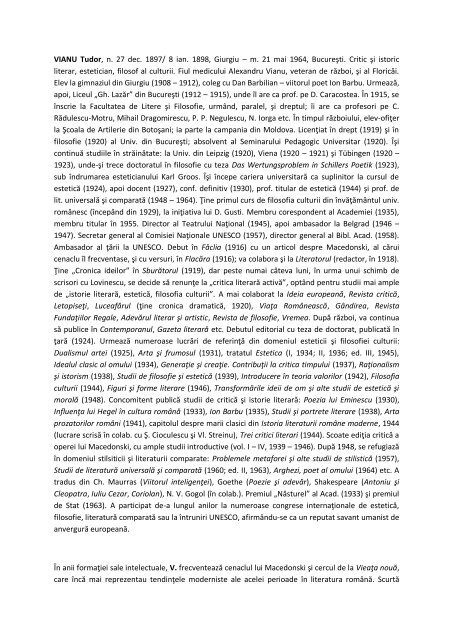 VIANU Tudor, n. 27 dec. 1897/ 8 ian. 1898, Giurgiu â m. 21 mai ...