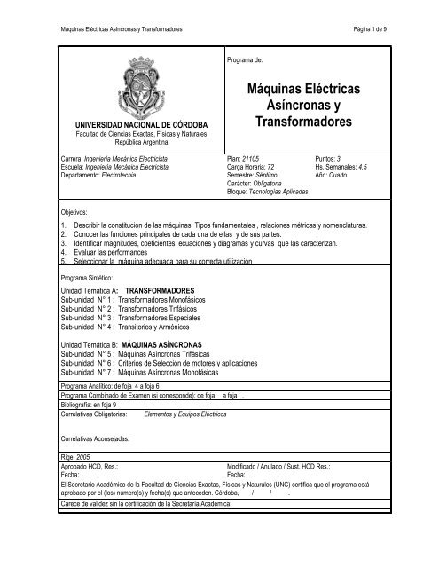 Maquinas Electricas Asin y Transf. - Facultad de Ciencias Exactas ...