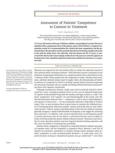 Assessment of Patients' Competence to Consent to Treatment