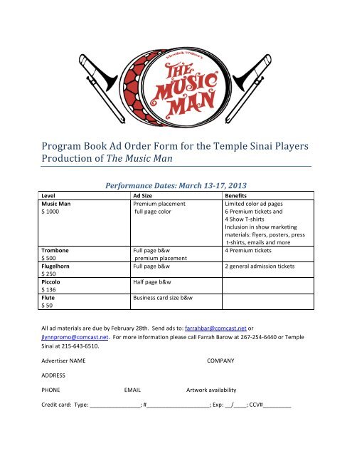 Music Man Program book Ad Order Form(1) - Temple Sinai