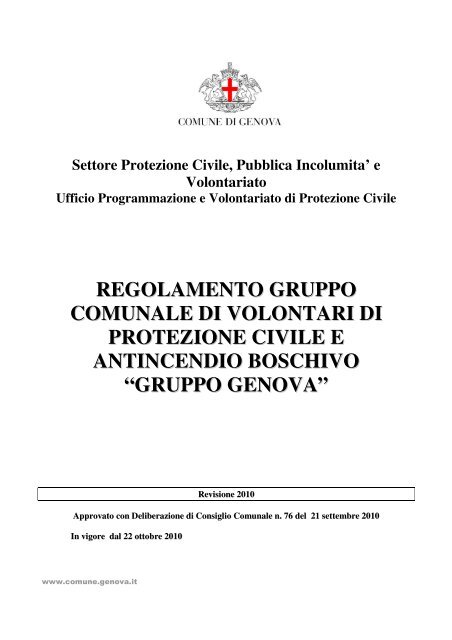 regolamento gruppo comunale di volontari di protezione civile e