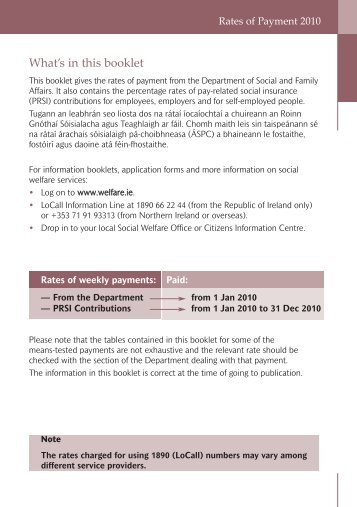 Rates of Payment 2010 - Welfare.ie