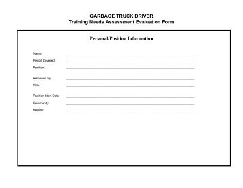 GARBAGE TRUCK DRIVER Training Needs Assessment Evaluation ...