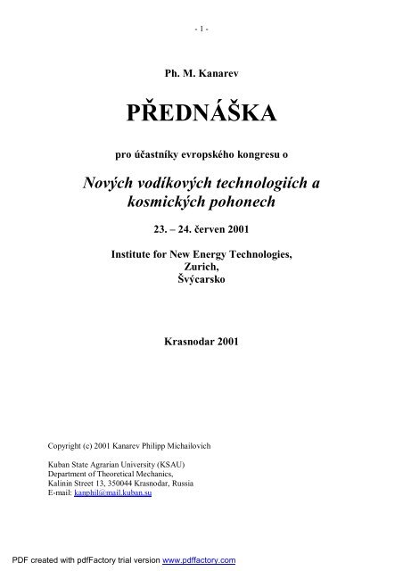 Přednáška: Voda jako zdroj energie - Free Energy