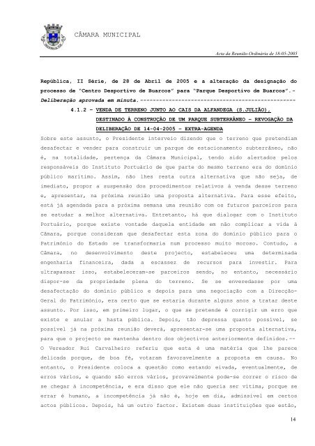 ACTA N.Ã‚Âº 012/2005 REUNIÃƒÂƒO ORDINÃƒÂRIA DE 18-05-2005