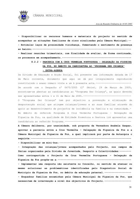 ACTA N.Ã‚Âº 012/2005 REUNIÃƒÂƒO ORDINÃƒÂRIA DE 18-05-2005