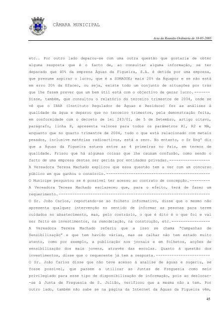 ACTA N.Ã‚Âº 012/2005 REUNIÃƒÂƒO ORDINÃƒÂRIA DE 18-05-2005