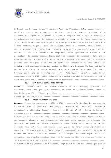 ACTA N.Ã‚Âº 012/2005 REUNIÃƒÂƒO ORDINÃƒÂRIA DE 18-05-2005