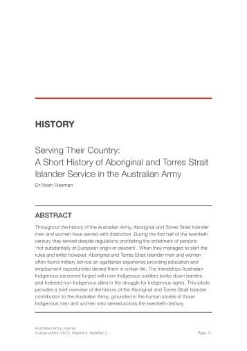Serving their Country: A Short History of Aboriginal ... - Australian Army