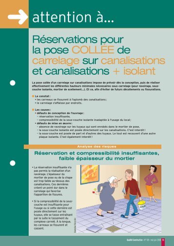 RÃ©servations pour la pose collÃ©e de carrelage sur canalisations et ...