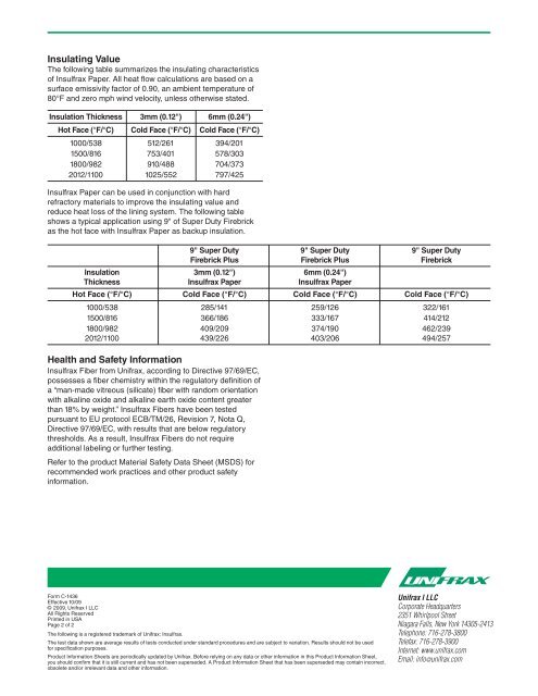 View Product Information Sheet (PDF) - Unifrax