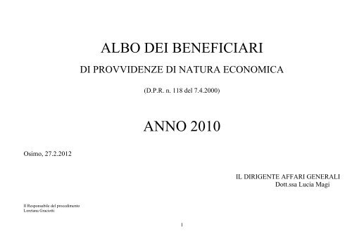 albo beneficiari anno 2010 - Comune di Osimo