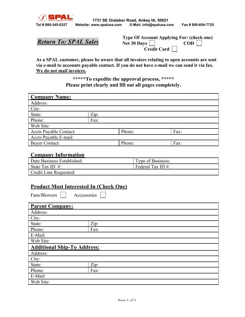 New Account Customer Form - uri=spal-usa