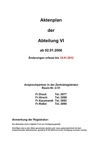 Aktenplan der Abteilung VI