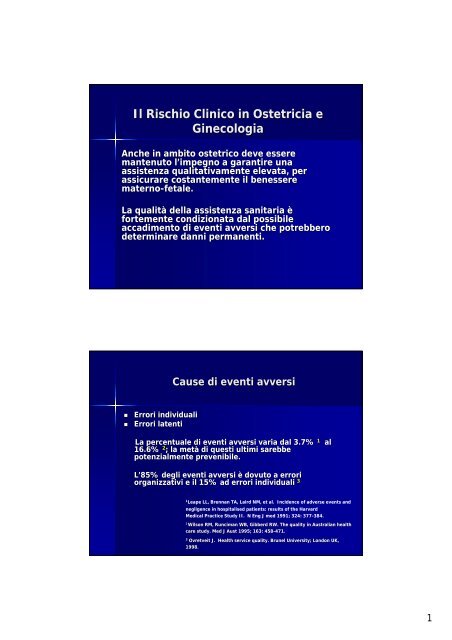 Il Rischio Clinico in Ostetricia e Ginecologia