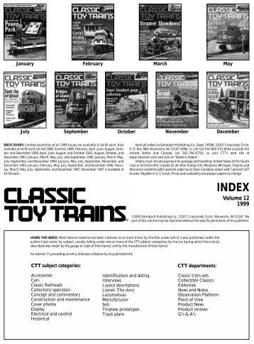 CTT 1999 Index - Classic Toy Trains Magazine