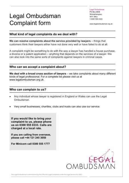 Download our complaint form - Legal Ombudsman