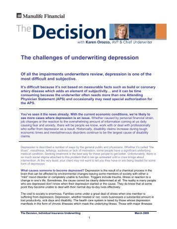 The challenges of underwriting depression - Repsource - Manulife ...