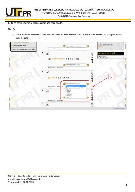 Acrescentar Recurso - Moodle - UTFPR