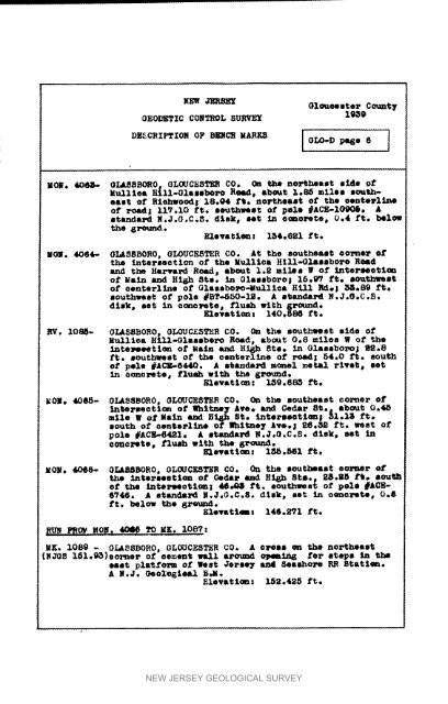 Bulletin 51, New Jersey Geodetic Control Survey Bench Marks in ...