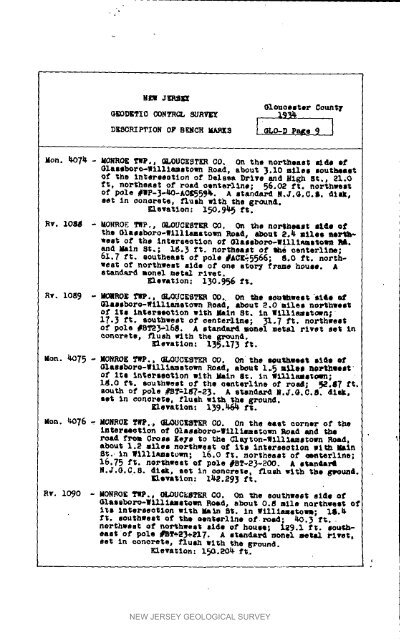 Bulletin 51, New Jersey Geodetic Control Survey Bench Marks in ...