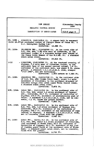 Bulletin 51, New Jersey Geodetic Control Survey Bench Marks in ...