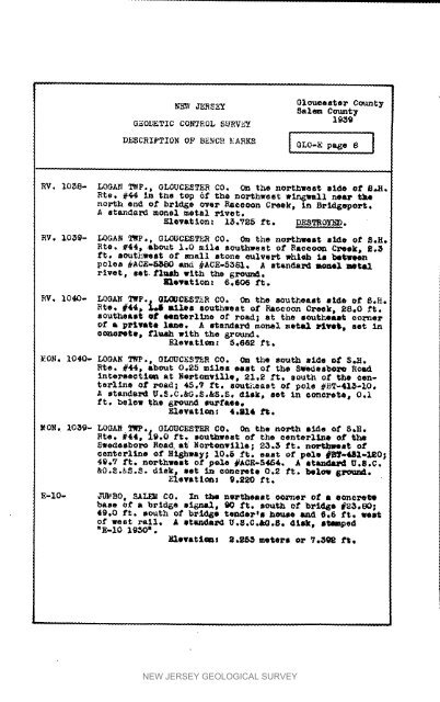 Bulletin 51, New Jersey Geodetic Control Survey Bench Marks in ...