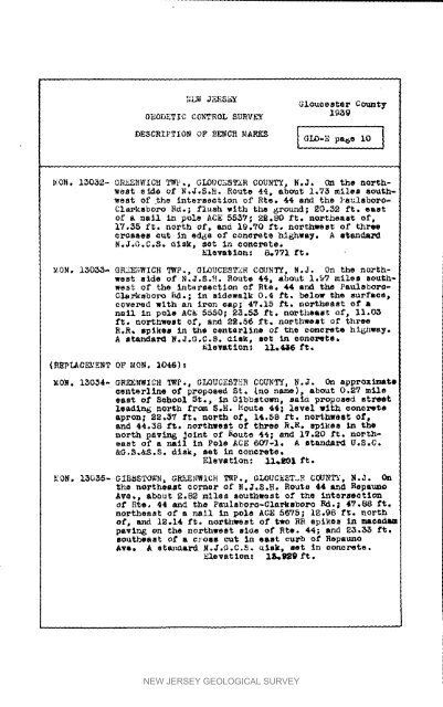 Bulletin 51, New Jersey Geodetic Control Survey Bench Marks in ...