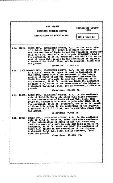 Bulletin 51, New Jersey Geodetic Control Survey Bench Marks in ...