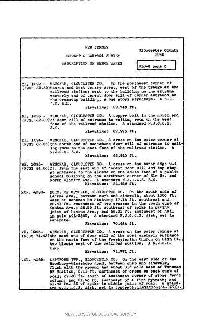 Bulletin 51, New Jersey Geodetic Control Survey Bench Marks in ...