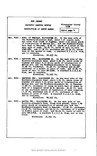 Bulletin 51, New Jersey Geodetic Control Survey Bench Marks in ...