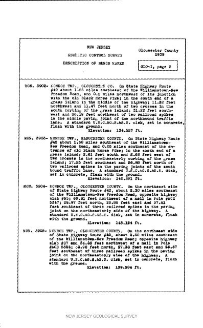 Bulletin 51, New Jersey Geodetic Control Survey Bench Marks in ...