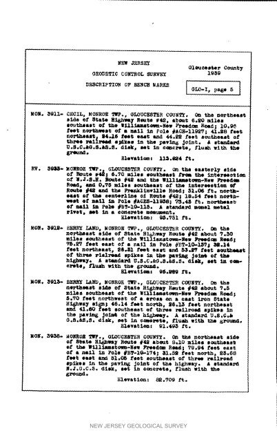 Bulletin 51, New Jersey Geodetic Control Survey Bench Marks in ...