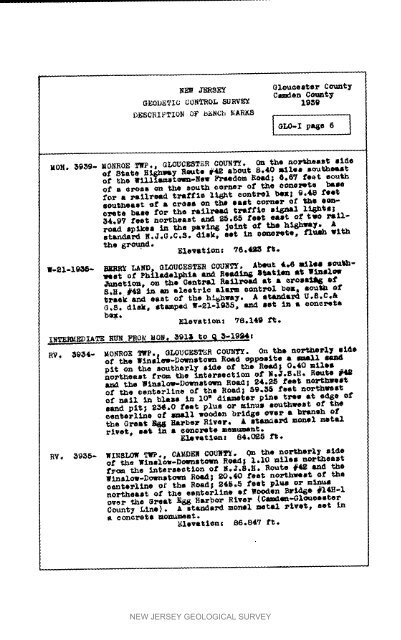 Bulletin 51, New Jersey Geodetic Control Survey Bench Marks in ...