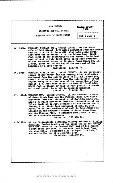 Bulletin 51, New Jersey Geodetic Control Survey Bench Marks in ...